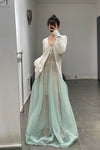 SWAYING/KNIT fishtail patchwork suspender dress SW24SS2L33 light green
